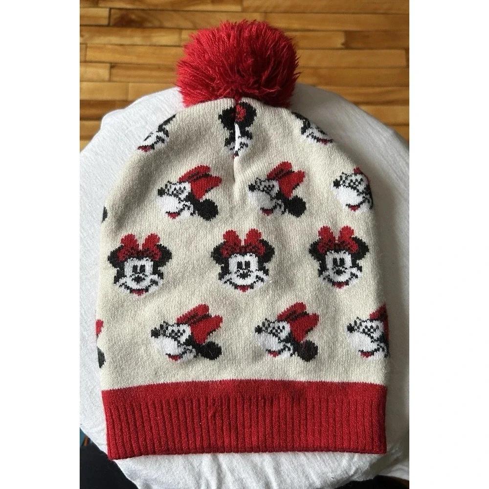 Adorable Coquette Cozy Disney Junior Minnie Mouse Cream Warm Fall Stretch Beanie